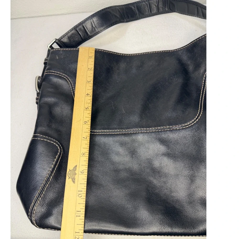 Michael Kors Hobo Bag Womens Large Black Leather Contrast Stitch Boho Classic